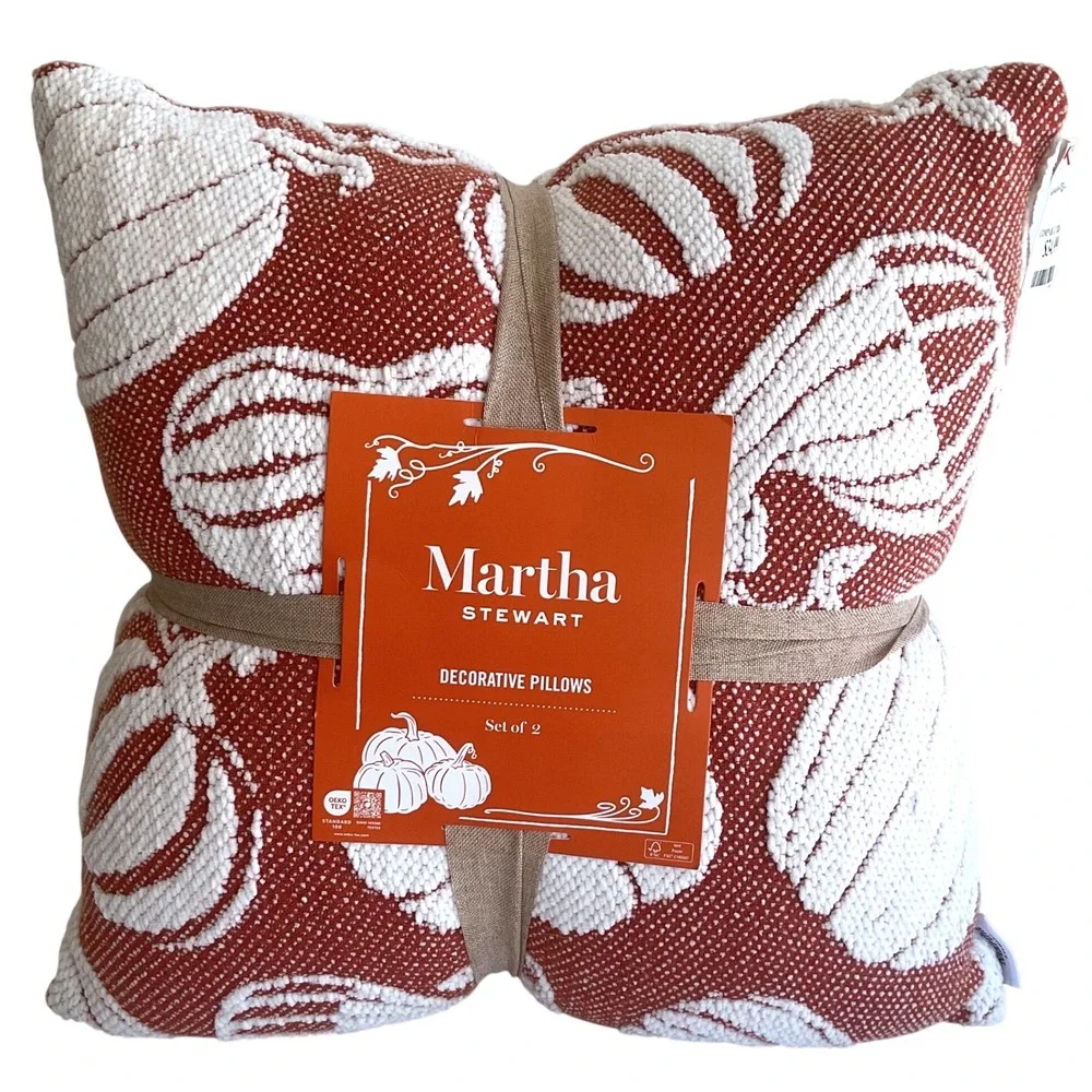 Martha Stewart Fall Pumpkin Gourd Decorative Pillows Set of 2 18